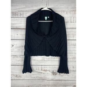 Shushu Black Knit Witchy Whimsigoth Cardigan Sweater Small Crochet Bell Sleeve